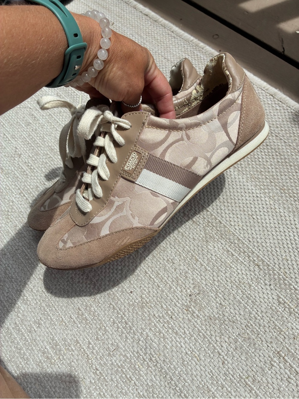 Coach Neutral Signature Canvas and Suede Sneakers